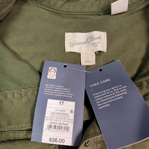 Universal Thread Olive Green Short Sleeve Denim Collared Jumpsuit Romper Size 17 - Picture 3 of 6